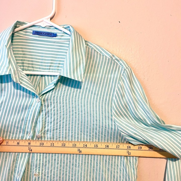 J.MCLAUGHLIN DENVER SILK-BLEND BLOUSE SIZE L GREEN WHITE EUC - Picture 9 of 10